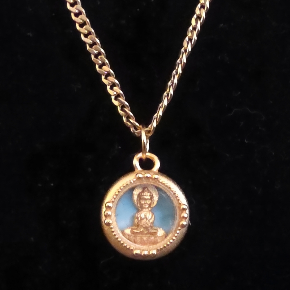18k Gold Plated 925 Silver Larimar Vermeil Buddha Pendant & 20" Gold Cuban